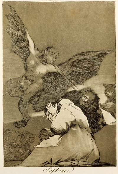 フランシスコ・デ・ゴヤ（1746-1828）の「密告者」、エッチングとアクアチント、「カプリッチ（circaprichos）」シリーズの48番。 作： Francisco Jose de Goya y Lucientes