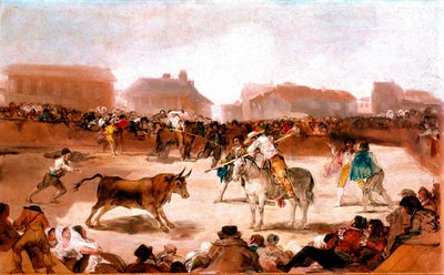 サン・フェルナンド・アカデミーの社会的トピックス。"村のコリーダ" フランシスコ・ゴヤ・イ・ルシエンテス（1746-1828）の絵画 1812-1814年 おぼろげに。45x72 cm Madrid, academy of San Fernando 作： Francisco de Goya