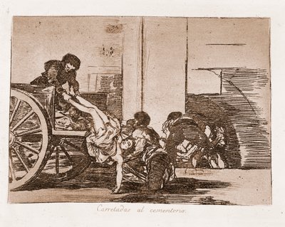 戦争の惨禍 : 墓場への車の積み込み（下絵からのエッチング 作： Francisco de Goya
