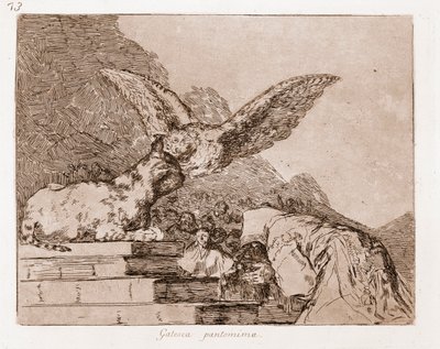 戦争の惨禍：猫のパントマイム（下絵からのエッチング 作： Francisco de Goya