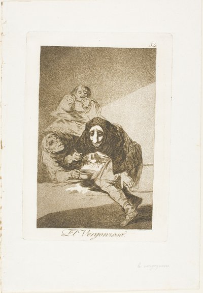 The Shamefaced one, プレート 54 from Los Caprichos 作： Francisco Jose de Goya y Lucientes