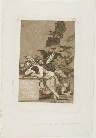 The Sleep of Reason Produces Monsters、『ロス カプリチョス』のプレート 43 作： Francisco Jose de Goya y Lucientes