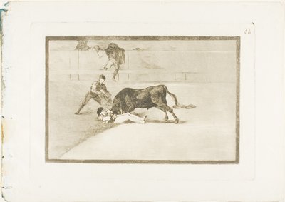 マドリッドのリングでのペペ・イッロの不運な死、『闘牛の芸術』のプレート 33 作： Francisco Jose de Goya y Lucientes