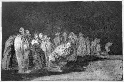 袋をかぶった男たち、「箴言」のプレート 8 作： Francisco Jose de Goya y Lucientes