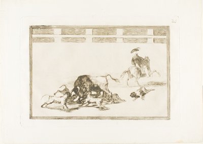 The Art of Bullfighting のプレート 25、They Loose Dogs on the Bull、プレート 25 作： Francisco Jose de Goya y Lucientes