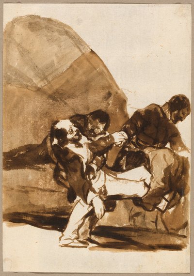 負傷した兵士を運ぶ3人の男たち（『スペインの映像』アルバムFより 作： Francisco Jose de Goya y Lucientes
