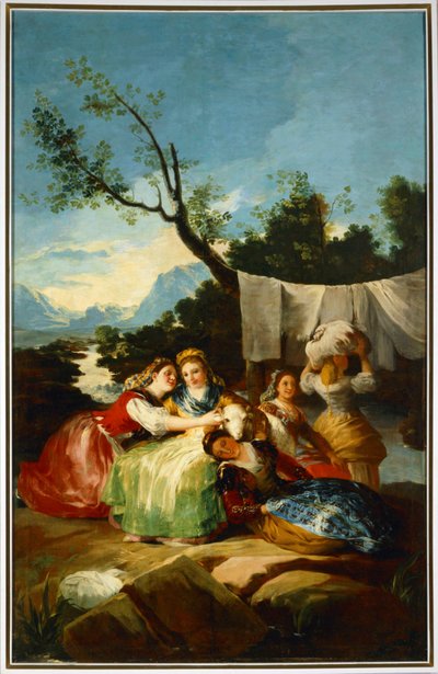 洗濯女エル・エスコリアルのタペストリーのための絵（キャンバスに描かれた絵） 作： Francisco Jose de Goya y Lucientes