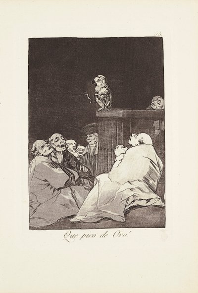 なんという金色のくちばし！ (Que pico de oro) プレート 53 から: Los Caprichos 作： Francisco Jose de Goya y Lucientes