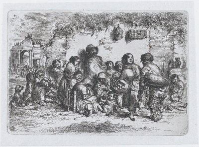 プレート 11: スペインの一連の習慣と娯楽からの屋外の人々のグループ., 1850. 作： Francisco Lameyer Berenguer