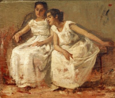 2つの座っている女の子 作： Francisco Miralles y Gallup