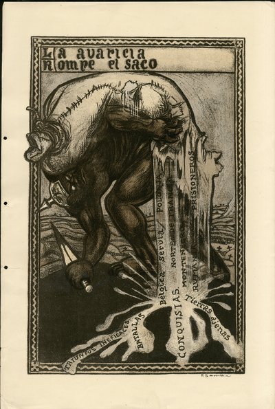 フランシスコ・サンチャ・レンゴ（1874-1936）のイラスト - 1915年頃の飛葉 - 14～18年戦争, ドイツ・プロイセン, 銀, 交戦国とシンボル, スペイン語, 海外報道機関 作： Francisco Sancha y Lengo