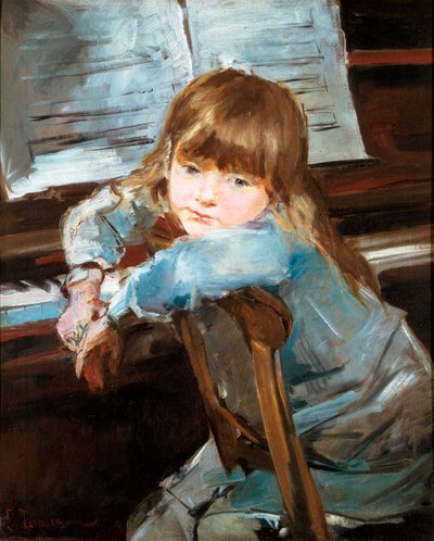 Nina ante el piano（ピアノの前にいるニーナ）。フランチェスク・トレスカッサナ（1845-1918）の絵画 作： Francisco Torrescassana