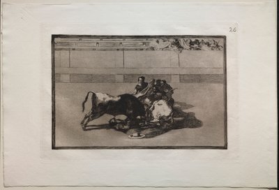 闘牛：ピカドールは馬に乗らず、雄牛の下に落ちる、1876。 作： Francisco de Goya