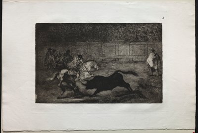 闘牛：アシスタントの助けを借りて短い槍を壊すスペインの騎馬騎士 作： Francisco de Goya
