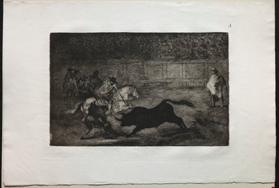 闘牛：アシスタントの助けを借りて短槍を破壊するスペイン騎馬騎士、1876年。 作： Francisco de Goya