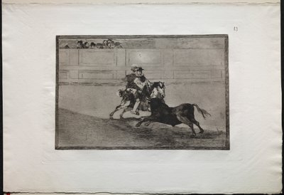 闘牛：助けを借りずにショートスピアを破るリングのスペイン騎馬騎士...、1876年。 作： Francisco de Goya