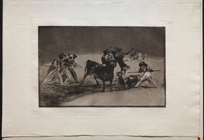 闘牛：ムーア人はロバを闘牛から守るための障壁として使用しています...、1876。 作： Francisco de Goya