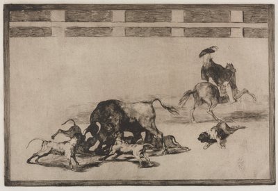 闘牛：彼らは雄牛に犬を緩めます、1876。 作： Francisco de Goya