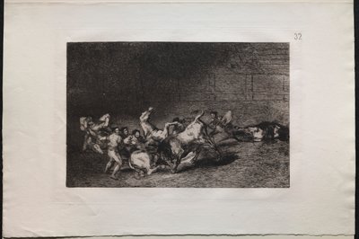 闘牛: 1 頭の雄牛によって 2 つのチームのピカドールが次々と投げられる 作： Francisco de Goya
