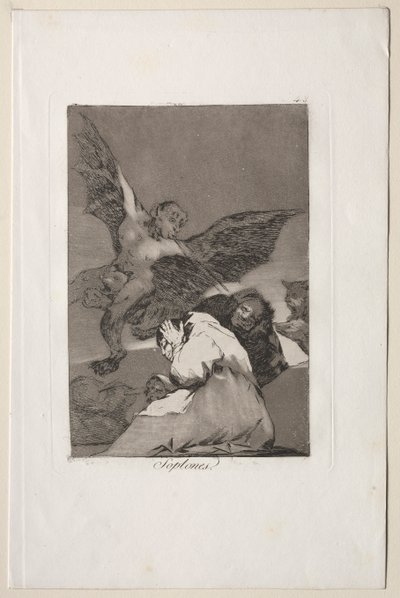 Caprichos：Tale-Bearers-Blasts of Wind。 作： Francisco de Goya