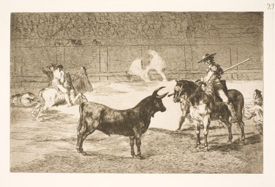 有名なピカドール、フェルナンド・デル・トロが槍でオルメの雄牛を挑発する 作： Francisco de Goya