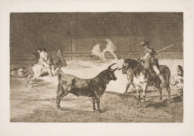 有名なピカドール、フェルナンド・デル・トロが槍でオルメの雄牛を挑発する 作： Francisco de Goya