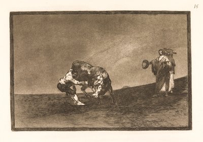 同じ男がマドリッドのアリーナで雄牛を引っ張る 作： Francisco de Goya