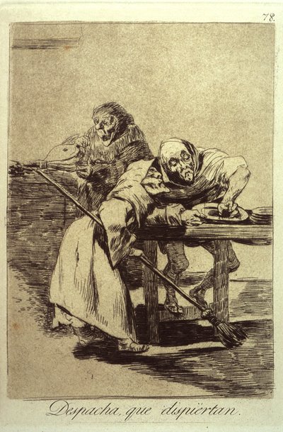 Despacha Que Dispiertan早く起きて、彼らは目覚めています、ロスカプリチョスのプレート78、1799 作： Francisco de Goya