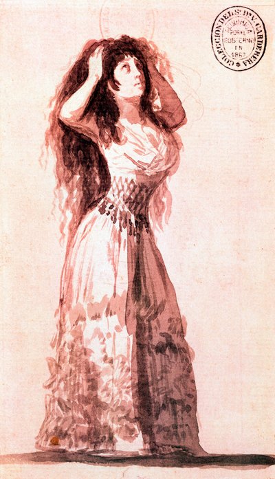 アルバ公爵夫人が髪を整える様子。フランシスコ・デ・ゴヤ・イ・ルシエンテス（1746-1828）によるデッサン。1796. 作： Francisco de Goya