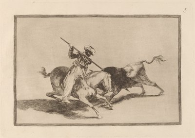 元気なムーア ガズールは、ルールに従って最初に雄牛を槍で突き刺す 作： Francisco de Goya