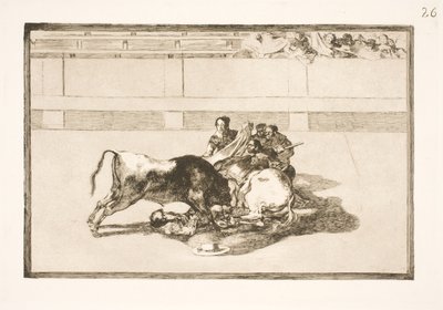 ピカドールが馬から投げ出され、雄牛の下に激突 作： Francisco de Goya