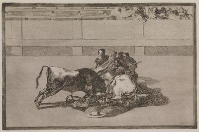 ピカドールが馬から投げ出され、雄牛の下でcrash落します 作： Francisco de Goya