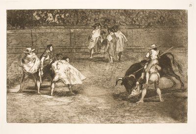 アシスタントの肩に座っている闘牛士は、雄牛を禁止します 作： Francisco de Goya