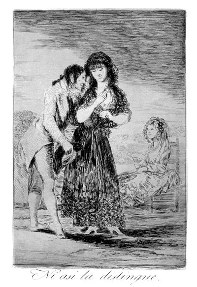 このようにしてさえ、彼は彼女を見つけることができません、1799 作： Francisco de Goya