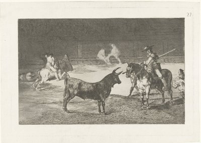 Fernando del Toro daagt een stier uit かの有名なフェルナンド・デル・トロ、バリラルゲロがポールで野獣を追い込む 闘牛（シリーズタイトル） Stierenvechten (シリーズタイトル) 作： Francisco de Goya