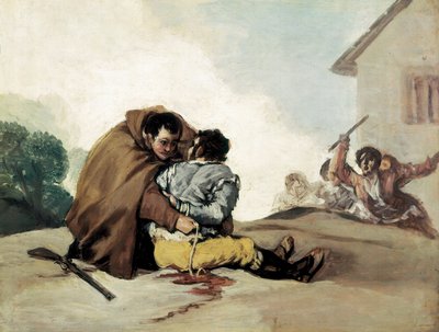フランシスコ・デ・ゴヤが描いた「ペドロ修道士がマラガトを縄で縛る 作： Francisco de Goya