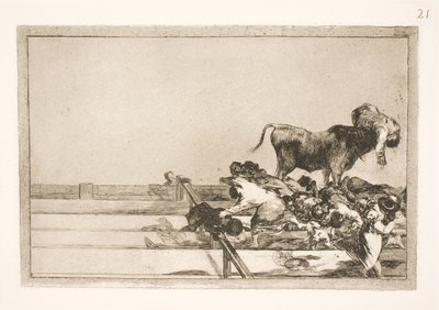 マドリッドのアリーナの最前線での恐ろしい出来事とトレホン市長の死 作： Francisco de Goya