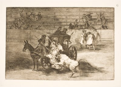 2頭のロバが引く馬車からの戦闘 作： Francisco de Goya