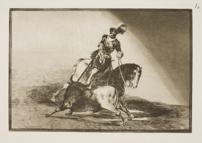 カルロス 5 世がバリャドリッドの闘技場で雄牛を突き刺す 作： Francisco de Goya