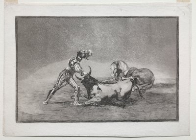 ラ タウロマキア: 馬を失ったスペインの騎士が雄牛を殺す 作： Francisco de Goya