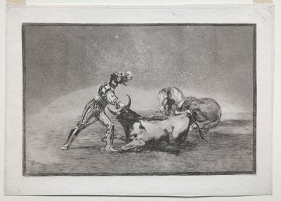 ラタウラマキア：スペインの騎士、1815年から1816年に馬を失った後、雄牛を殺します。 作： Francisco de Goya