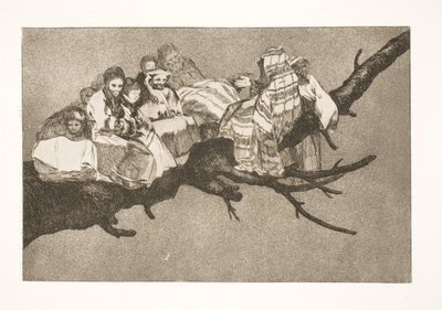 ばかばかしい愚かさ (枝の間を歩く / 帽子越しに話す) 作： Francisco de Goya