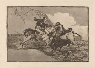 古代スペイン人が野原で馬に乗って雄牛を狩る方法) 作： Francisco de Goya