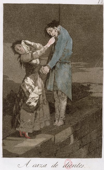 歯の狩猟、18世紀後半の「Los caprichos」のプレート12（カラーエッチング）（81631も参照） 作： Francisco de Goya