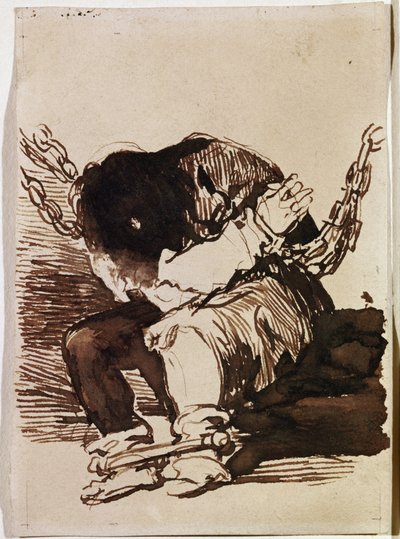 プリズナーチェーンシッティング。(準備中の絵 作： Francisco de Goya