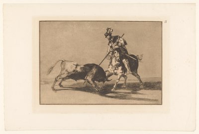 Rodrigo Díaz de Vivar verwondt een stier 別の雄牛を槍で突き刺すエル シッド カンペアドール Stierengevechten (シリーズタイトル) La Taureaumachie (シリーズタイトル) 闘牛（シリーズタイトル） 作： Francisco de Goya