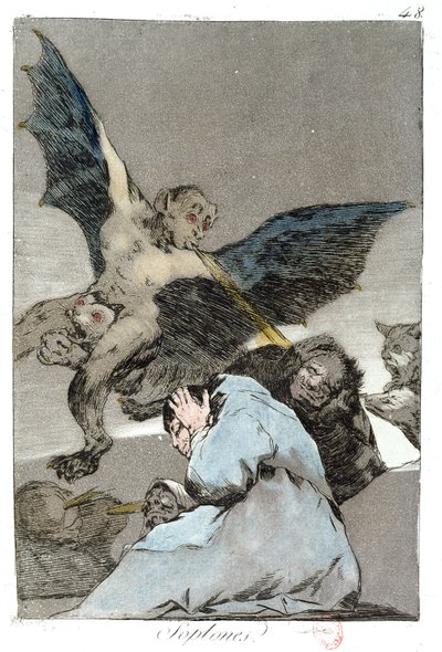 ソプロンズ（風の爆発）、18世紀後半の「ロスカプリチョス」のプレート48 作： Francisco de Goya