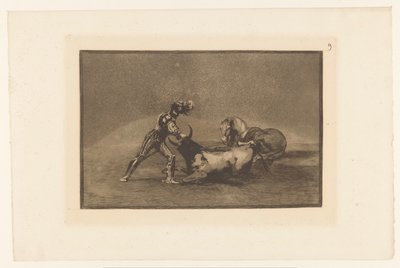スペインのライダー doodt een stier スペインの騎士が馬を失った後に雄牛を殺す Stierengevechten (シリーズタイトル) La Taureaumachie (シリーズタイトル) 闘牛（シリーズタイトル） 作： Francisco de Goya