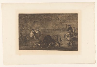 犬に襲われた雄牛 Les chiens lolés sur le taureau 闘牛（シリーズタイトル） La Taureaumachie (シリーズタイトル) ラ・タウロマキア（シリーズタイトル） 作： Francisco de Goya