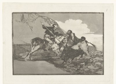 Stierenjacht te paard 古代スペイン人が田舎で馬に乗って雄牛を狩った方法 Stierenvechten (シリーズタイトル) 闘牛（シリーズタイトル） 作： Francisco de Goya